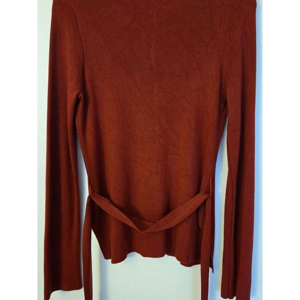 Free Assembly Ribbed Button Front Knit Top Rust Brown Collared Long Sleeve - Picture 11 of 12